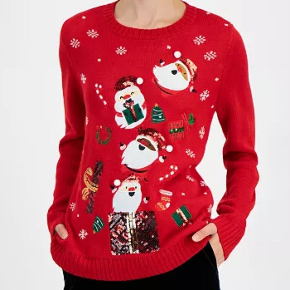 Holiday Lane Red Santa Surprise Sequined Sweater/NWT/M